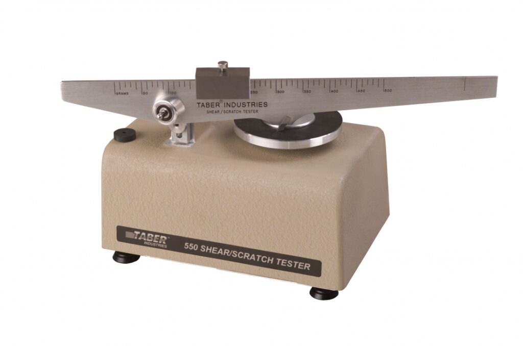 TABER SHEAR SCRATCH TESTER- TABER사의 모델 550 551 전단/스크래치 시험기는 다양한 편평하고 단단한 재료 샘플의 전단, 긁힘, 가우징, 손상, 긁힘 및 조각에 대한 저항성을 평가할 수 있습니다.