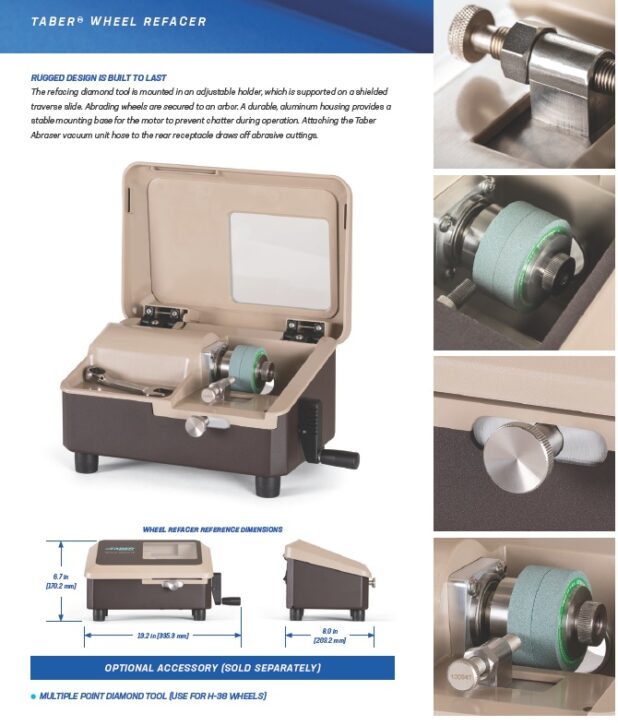 테이버사의 회전식 마모시험기의 연마휠을 표면이 오염되거나 거칠기가 나빠질 경우, 연마휠의 표면을 새롭게 만들어 주는 장치