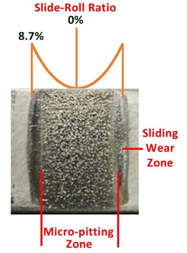 TE 55 MICRO-PITTING & BEARING FRETTING RIG-Example Test – Micro-pitting 4-스트로크 끝단 마모 거동 변화