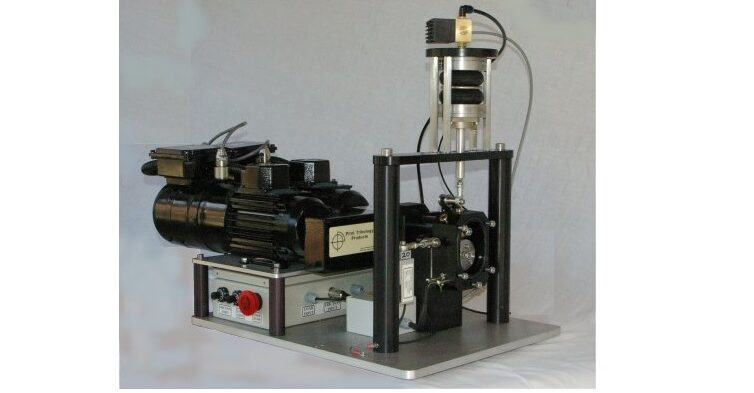 모델 TE54 MTM MINI TRACTION MACHINE 시험기의 옆 모습으로 점접촉과 선접촉의 마찰견인 시험을 할 수 있습니다.